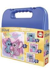 Disney Stitch Maletín con 4 Puzzles Progresivos de 12-16-20-25 Piezas