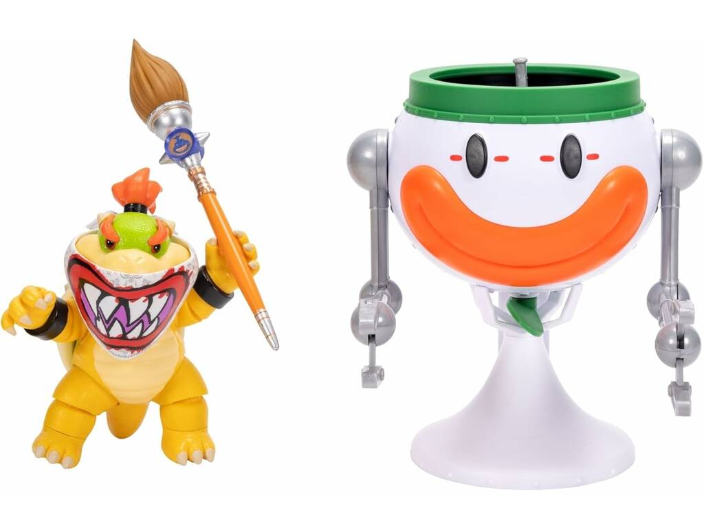 The Super Mario Galaxy Movie Figura Bowser Jr de 14 cm con Cápsula Payaso y Accesorios