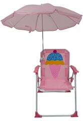 Silla de Jardín y Playa Infantil Plegable Cucurucho Helado con Sombrilla