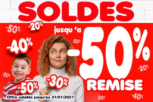Soldes de 20%, 30%, 40%, 50% dans une grand sélection.